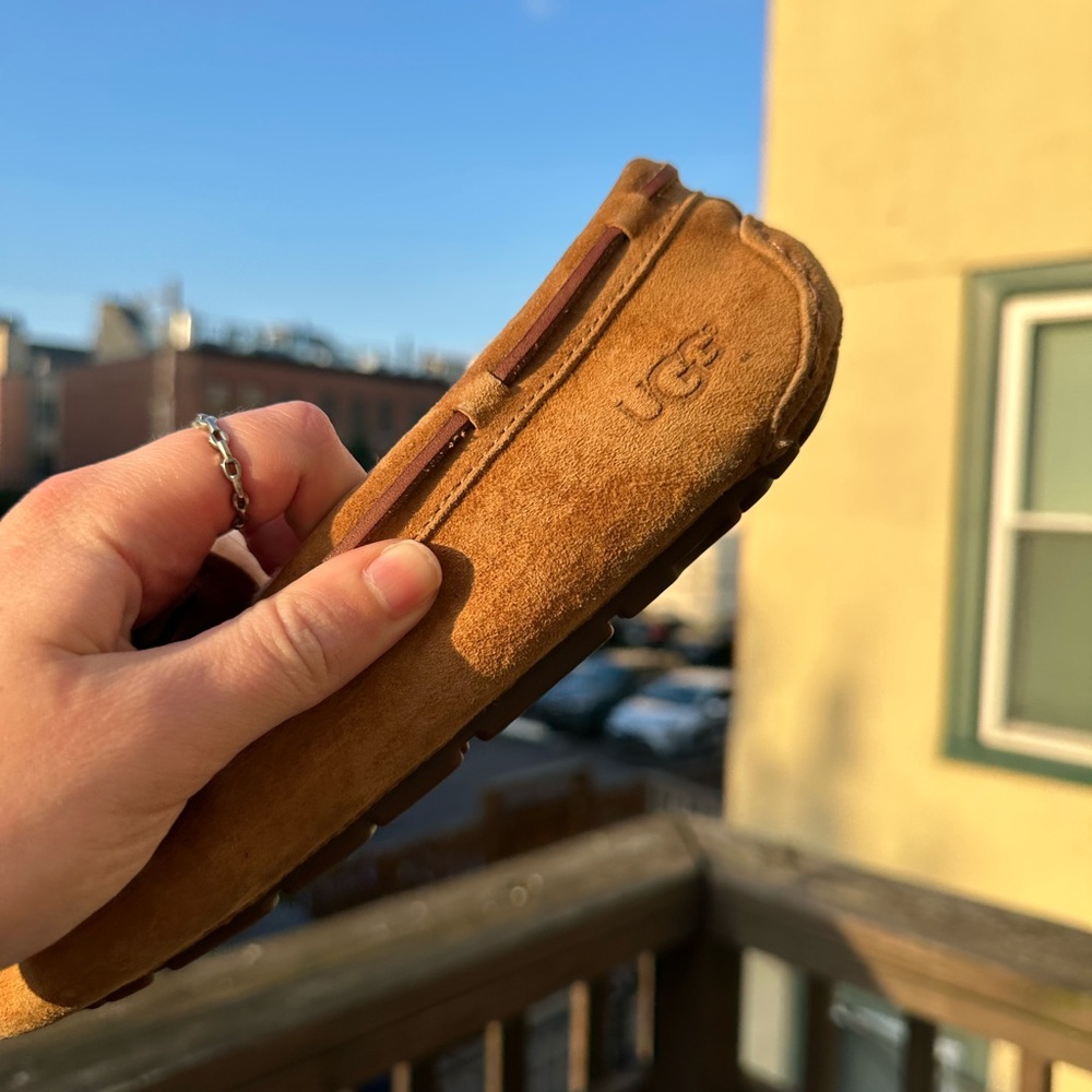 UGG Tan Suede Slippers with Plush Lining - Picture 5 of 9